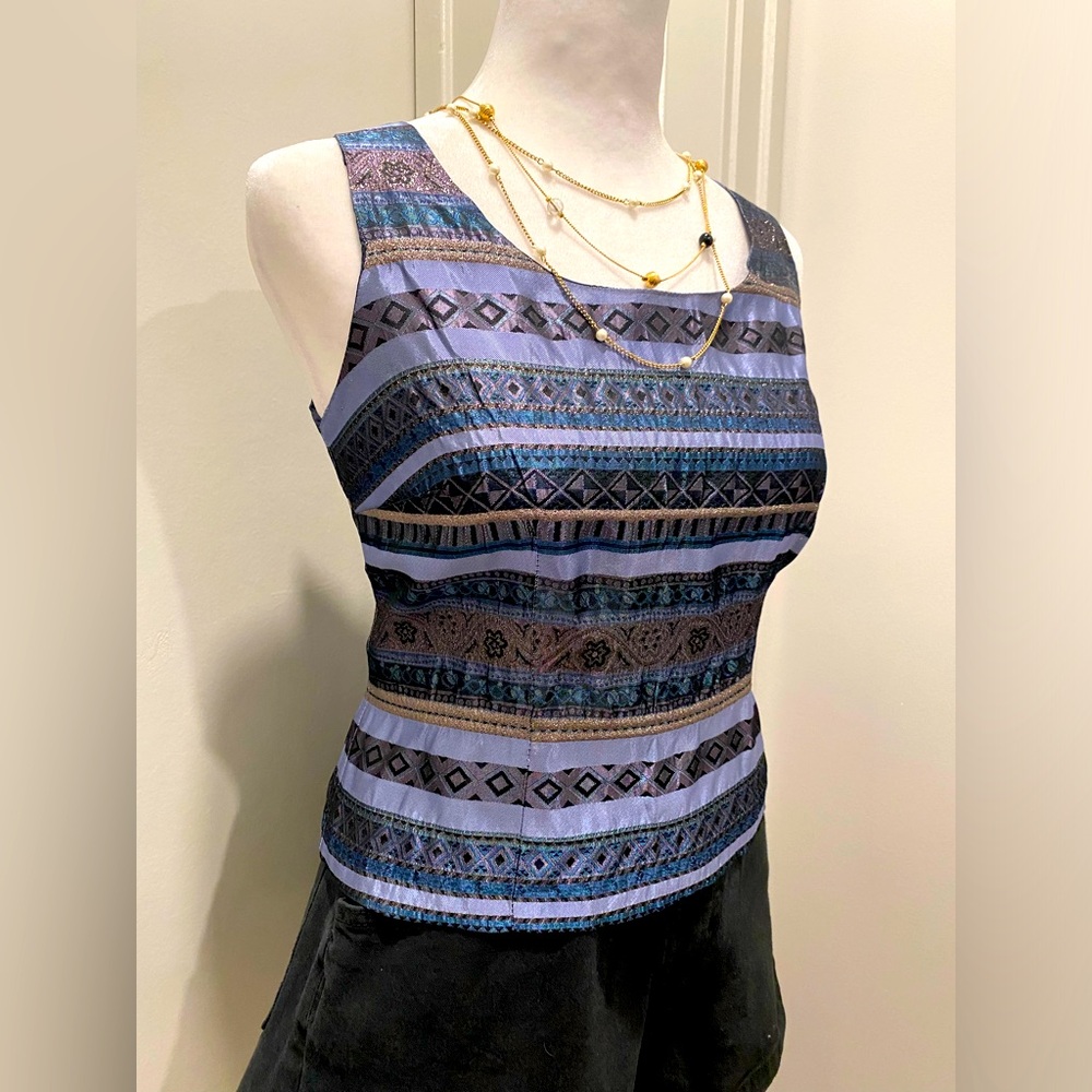 VTG 90s Positive Attitude Blue & Purple Metallic Stripe Structured Crop Tank Top